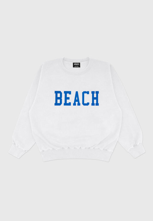 BEACH OVERSIZED CREW-NECK SWEATSHIRT BLUE ON WHITE