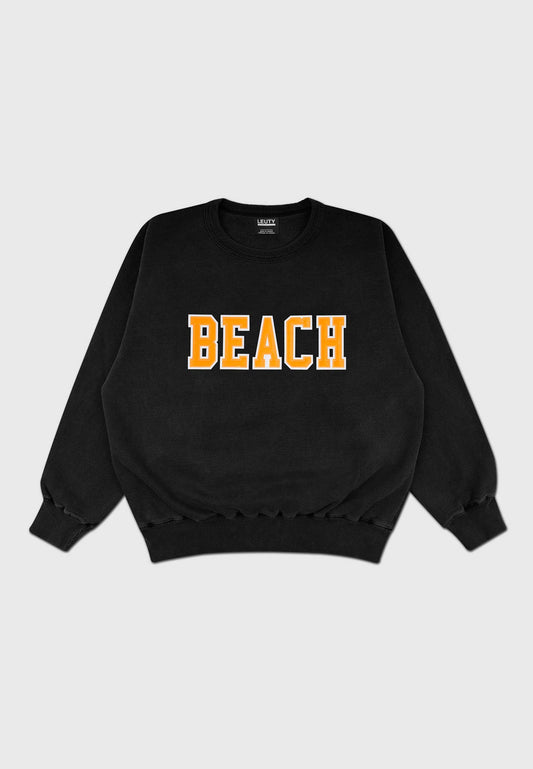 Beach Oversized Crew-Neck Sweatshirt - Gold On Black - 1 | Leuty