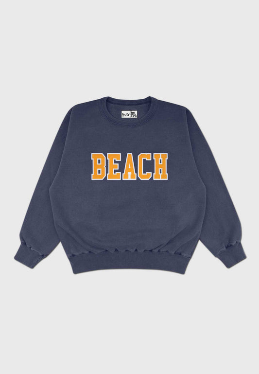 Beach Oversized Crew-Neck Sweatshirt - Navy Washed - 1 | Leuty