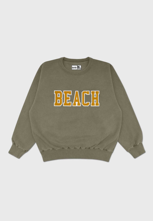 Beach Oversized Crew-Neck Sweatshirt - Olive Washed - 1 | Leuty