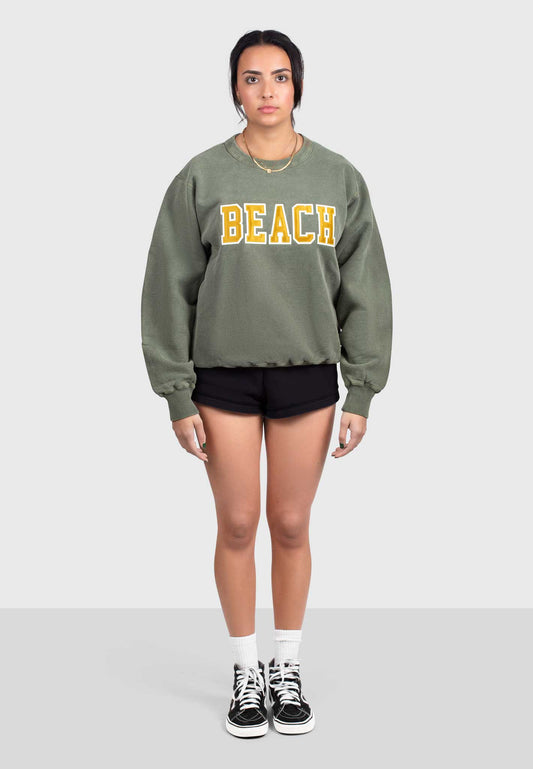 Beach Oversized Crew-Neck Sweatshirt - Olive Washed - 3 | Leuty