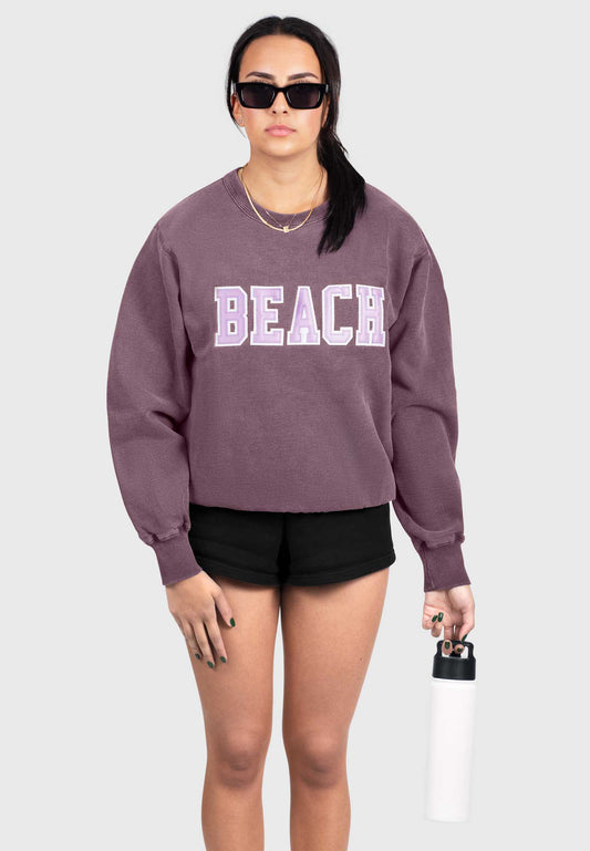 Beach Oversized Crew-Neck Sweatshirt - Purple Washed - 2 | Leuty