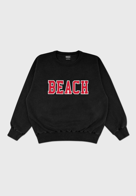 Beach Oversized Crew-Neck Sweatshirt - Red On Black - 1 | Leuty