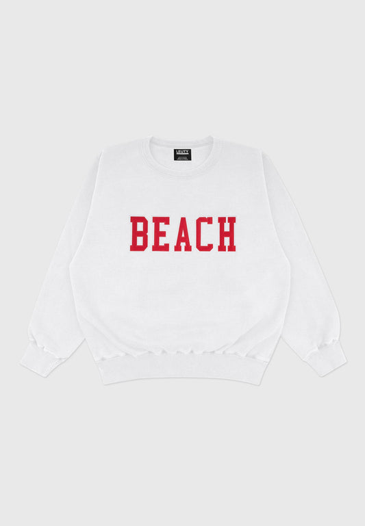 BEACH OVERSIZED CREW-NECK SWEATSHIRT RED ON WHITE