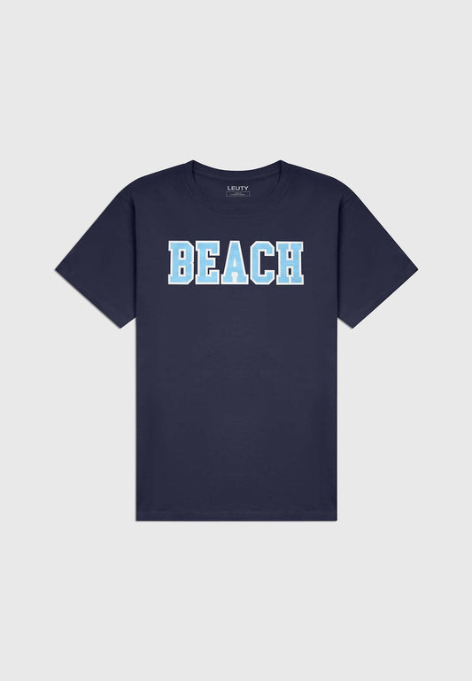 Beach Classic Fit T-Shirt - Baby Blue on Navy - 1 | Leuty