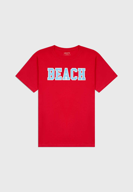 Beach Classic Fit T-Shirt - Baby Blue on Red - 1 | Leuty