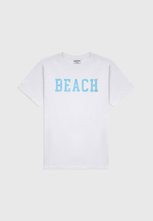 BEACH CLASSIC FIT T-SHIRT BABY BLUE ON WHITE