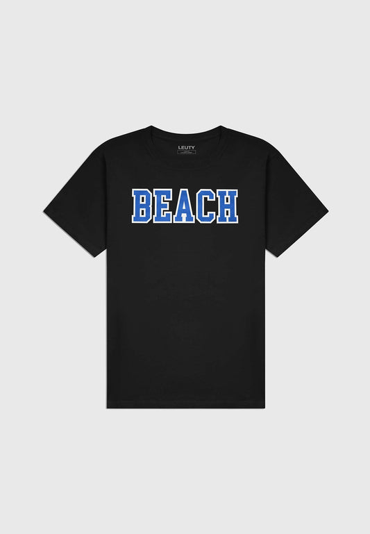 Beach Classic Fit T-Shirt - Denim Blue on Black - 1 | Leuty