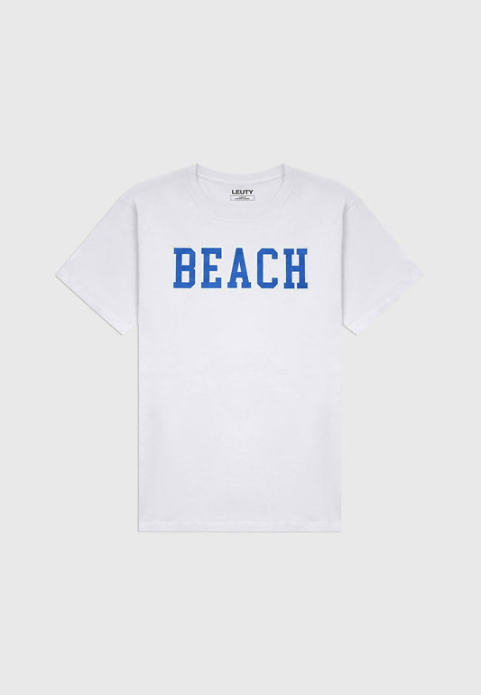Beach Classic Fit T-Shirt - Denim Blue on White - 1 | Leuty
