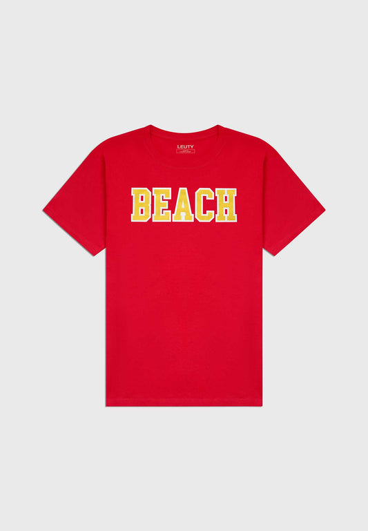 BEACH CLASSIC FIT T-SHIRT GOLD ON RED