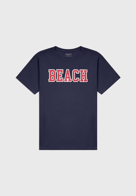 Beach Classic Fit T-Shirt - Red on Navy - 1 | Leuty