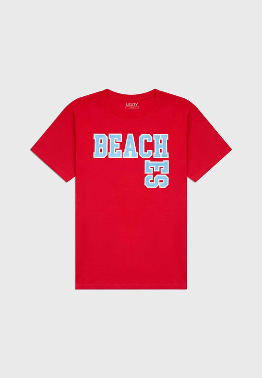 Beaches Classic Fit T-Shirt - Baby Blue on Red - 1 | Leuty