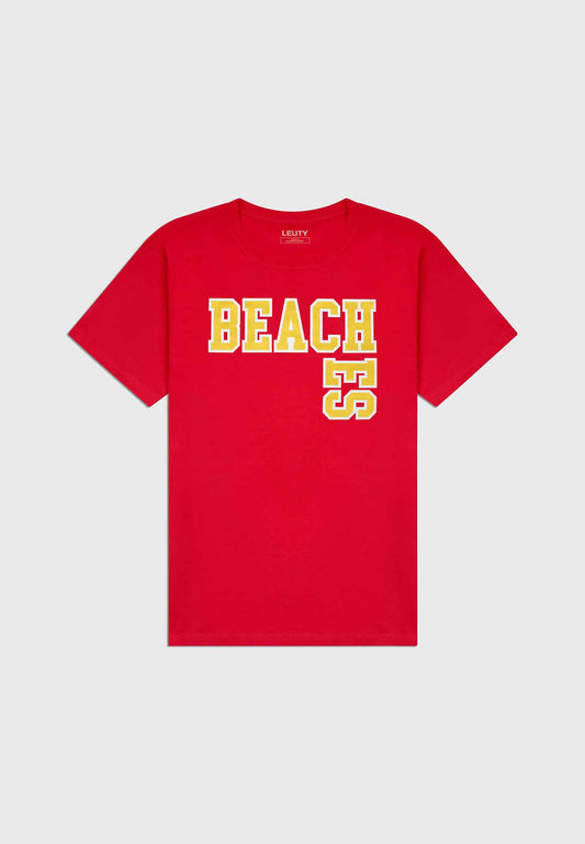 Beaches Classic Fit T-Shirt - Gold on Red - 1 | Leuty