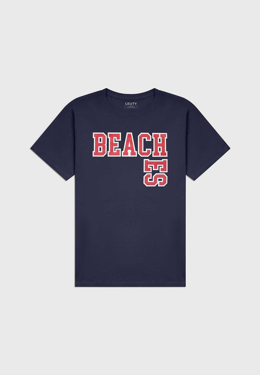 Beaches Classic Fit T-Shirt - Red on Navy - 1 | Leuty